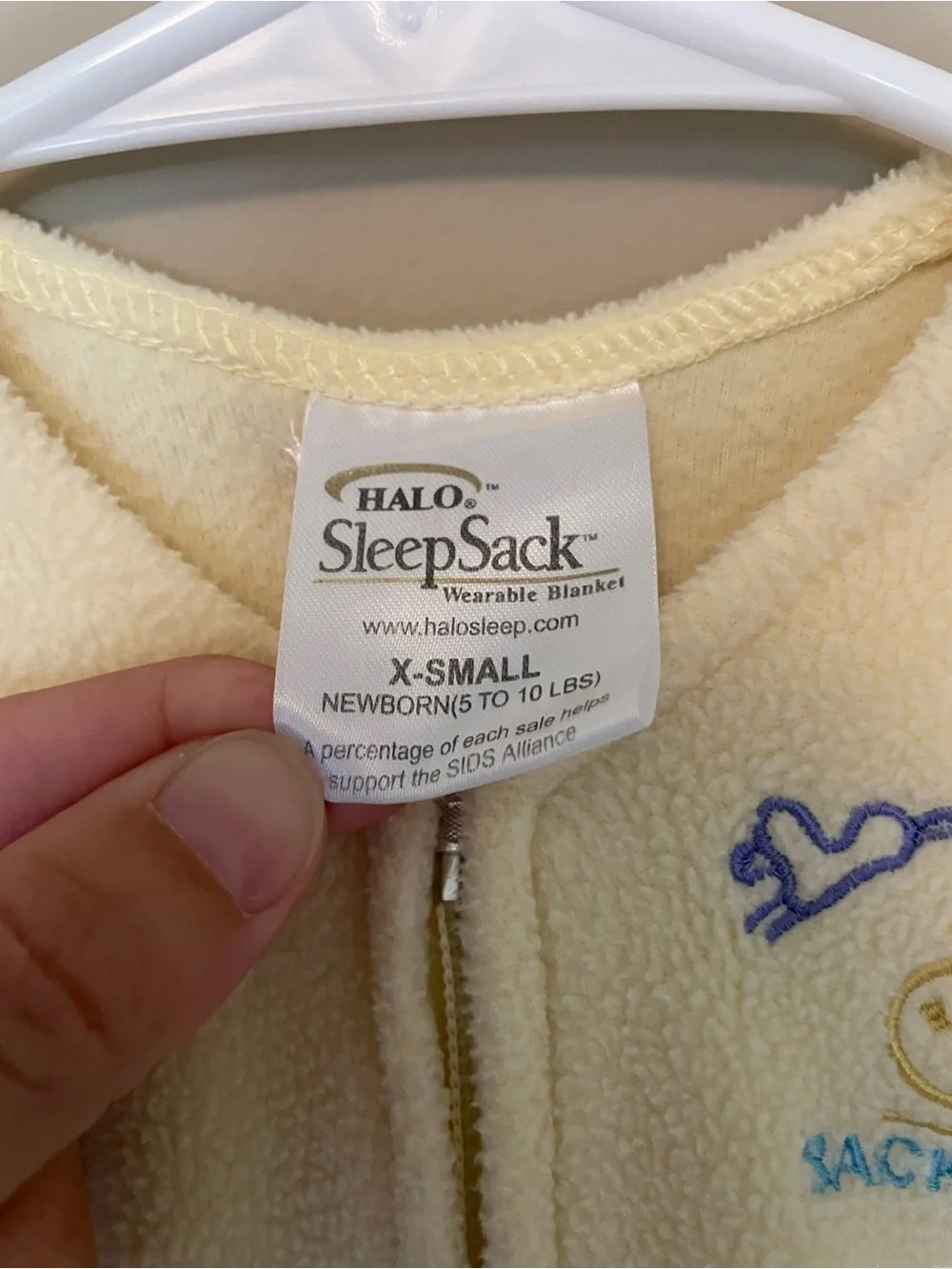 Halo Pale Yellow Plush Sleep Sack with Embroidered Bear and 'Back to Sleep'
